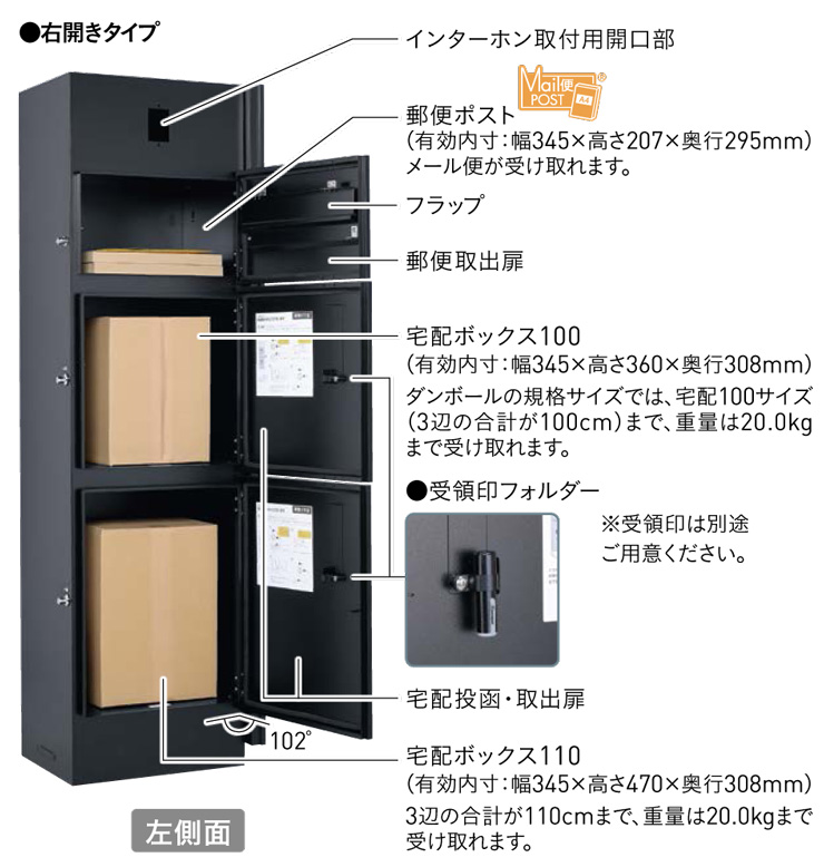 ユニソン 宅配ボックスミース 埋込仕様 インターホン対応無し 左開きタイプ ブラック - 1