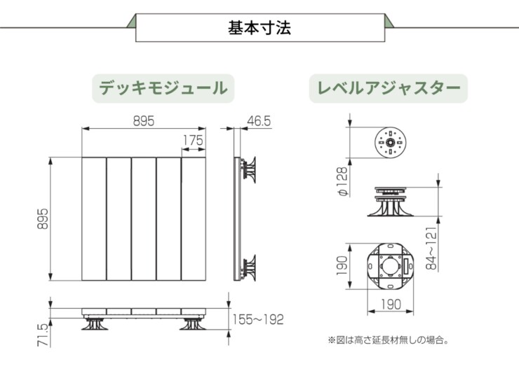 LIXIL DIY対応ウッドデッキ Module Garden（モジュールガーデン）セットPLAN01 基本寸法