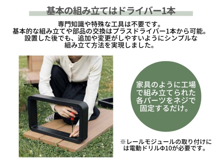 LIXIL DIY対応ウッドデッキ Module Garden（モジュールガーデン）基本の組み立てはドライバー1本