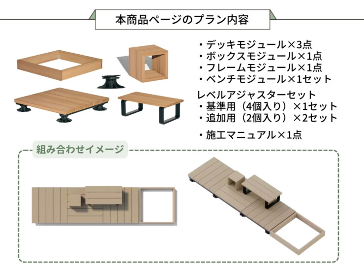 LIXIL DIY対応ウッドデッキ Module Garden（モジュールガーデン）セットPLAN03 本商品ページのプラン内容