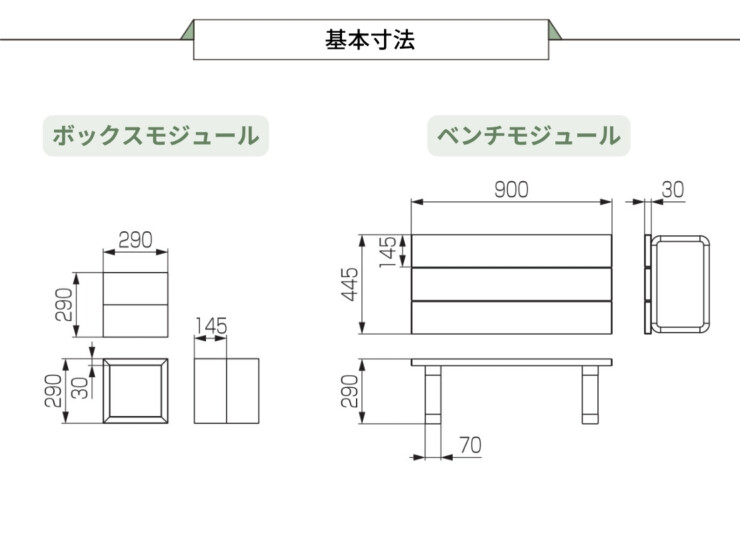 LIXIL DIY対応ウッドデッキ Module Garden（モジュールガーデン）セットPLAN03 基本寸法