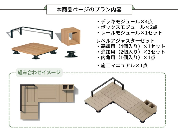 LIXIL DIY対応ウッドデッキ Module Garden（モジュールガーデン）セットPLAN04 本商品ページのプラン内容