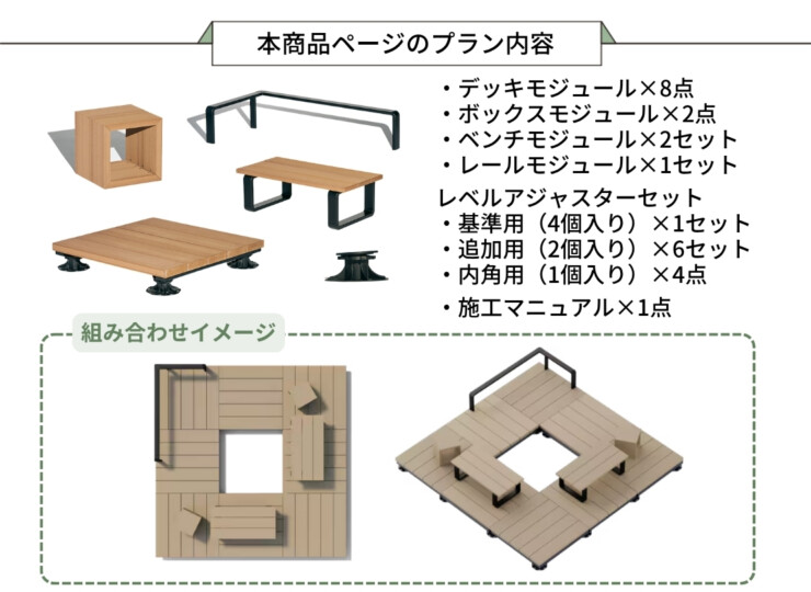 LIXIL DIY対応ウッドデッキ Module Garden（モジュールガーデン）セットPLAN13 本商品ページのプラン内容