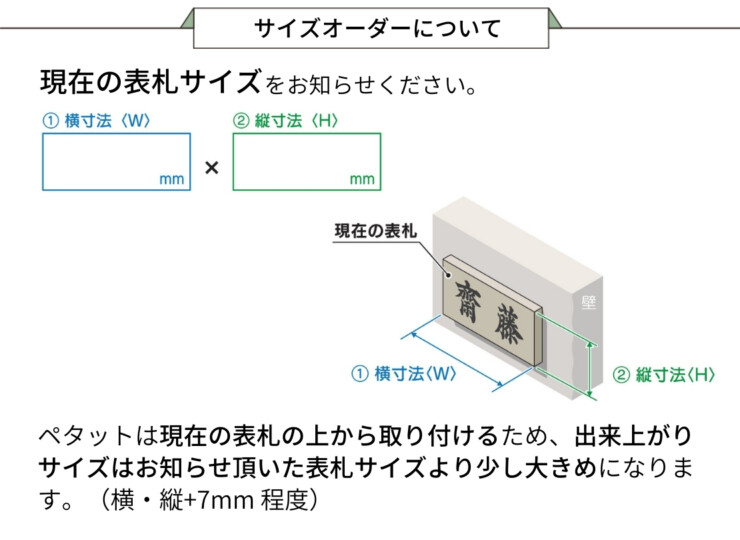 福彫 はるだけ表札 ペタット 現在の表札のサイズをお知らせください