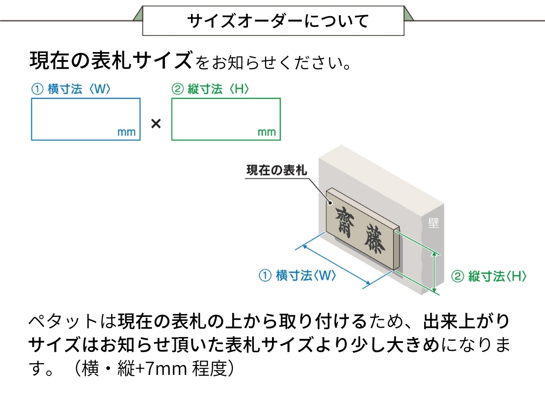 福彫 はるだけ表札 ペタット 現在の表札のサイズをお知らせください