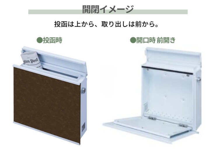 gather 壁掛けポスト ポスティーレ（上入れ前出し）開閉イメージ