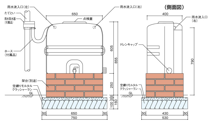 ユニソンレインストッカー110L 参考施工図