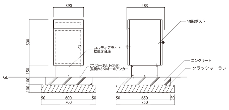 ユニソン コルディア 据置台座Ⅱ 参考施工図