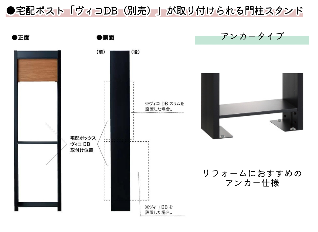 ユニソン ヴィコDB門柱スタンドH1600 埋アンカータイプ 特徴