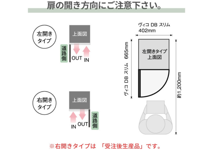 ユニソン ヴィコDBスリム90 ポスト有り 扉の開き方向にご注意下さい