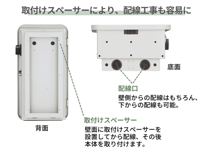 ユニソン ヴィコEVポート WH 取付けスペーサーにより配線工事も容易に