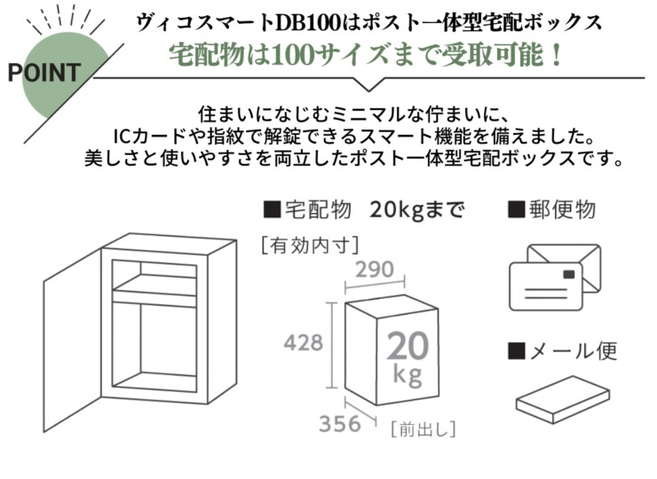 ユニソン 宅配ポスト ヴィコスマート DB 100 ポスト有り 前出し 特長
