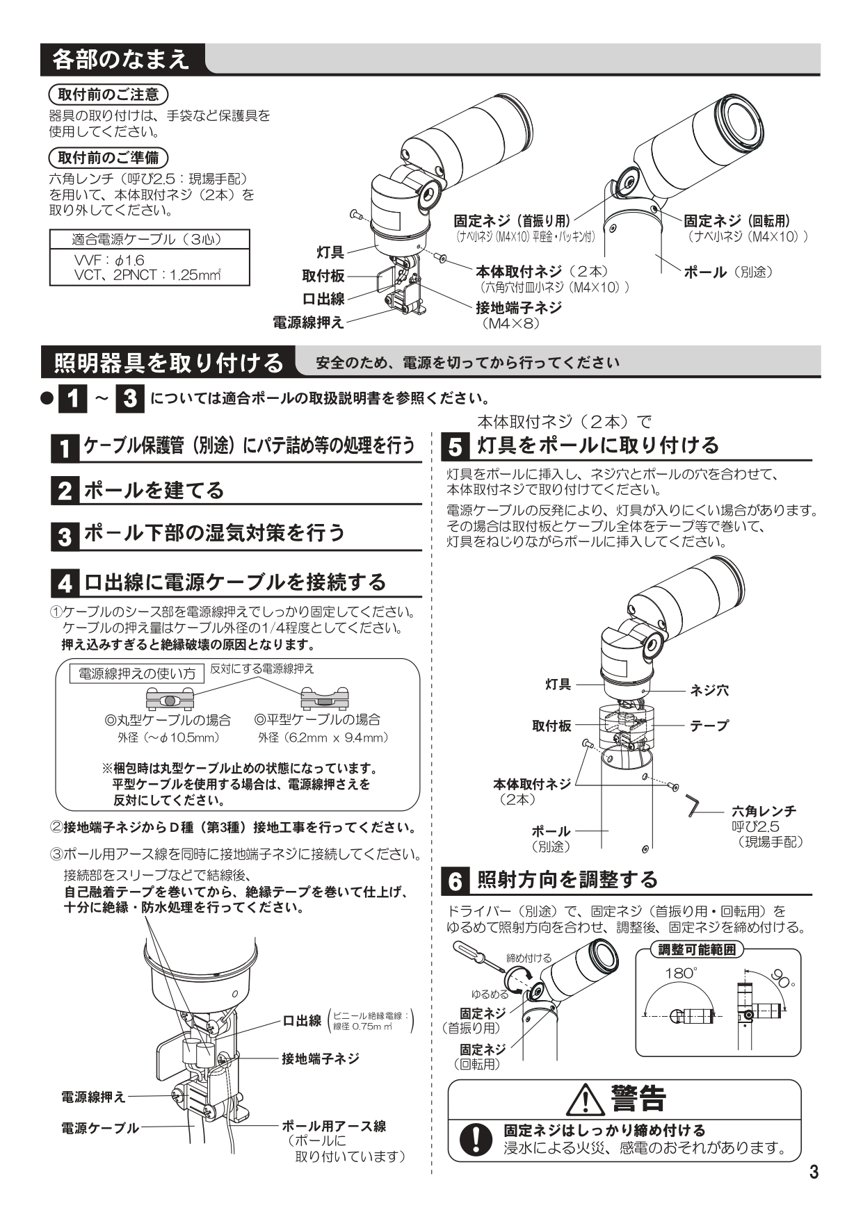 エクステリアライト GLS1型 スポットライト ポールタイプ 施工説明書_page-0003