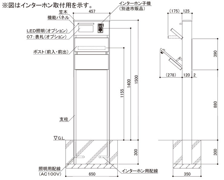 ソネット門柱1型 サイズ