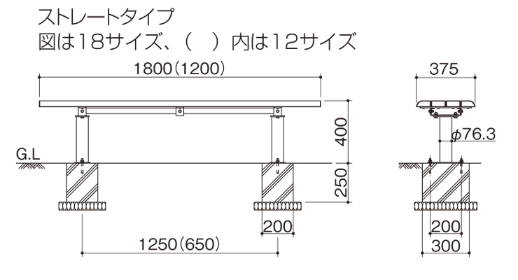 パーゴベンチ ストレートタイプ サイズ