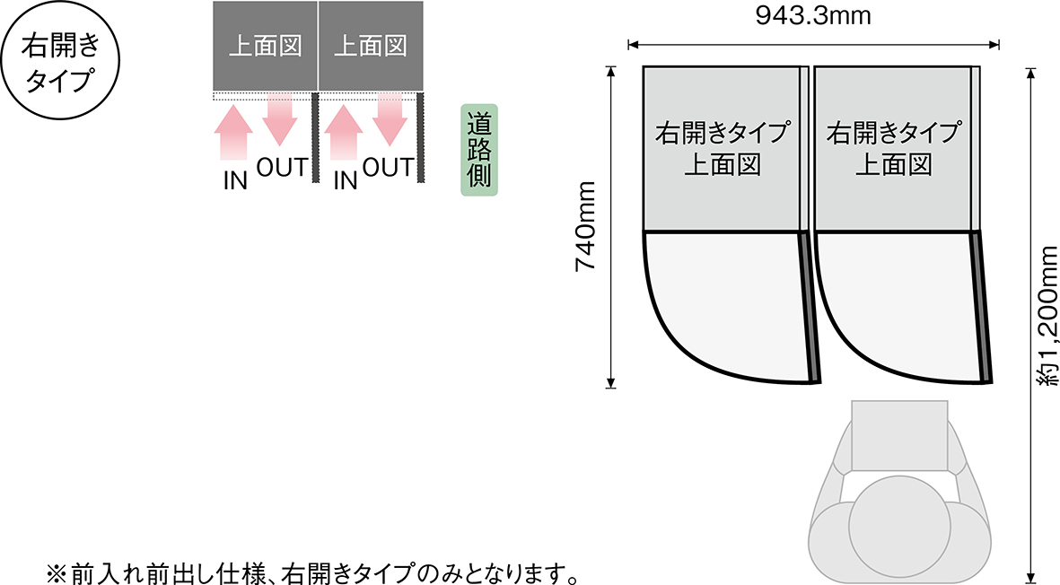 フロリア8世帯_12世帯_4M_4S＋2M開閉スタイル右開きタイプ上面図イラスト